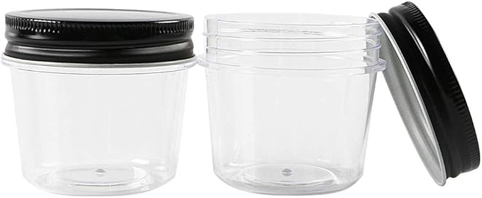 Novelinks 4 oz Clear Plastic Jars with Black Lids – Small Round Reusable Containers for Food, Spices, Crafts, Travel – BPA-Free Storage Jars for Kitchen & Household Organization, 20 Pack