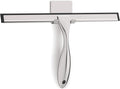 All-Purpose Stainless Steel Shower Squeegee for Glass Doors with Adhesive Hooks, Squeegee for Shower Glass, Bathroom Household Cleaner Tool for Window Mirror Tile Wall Car, 12 inch, Silver
