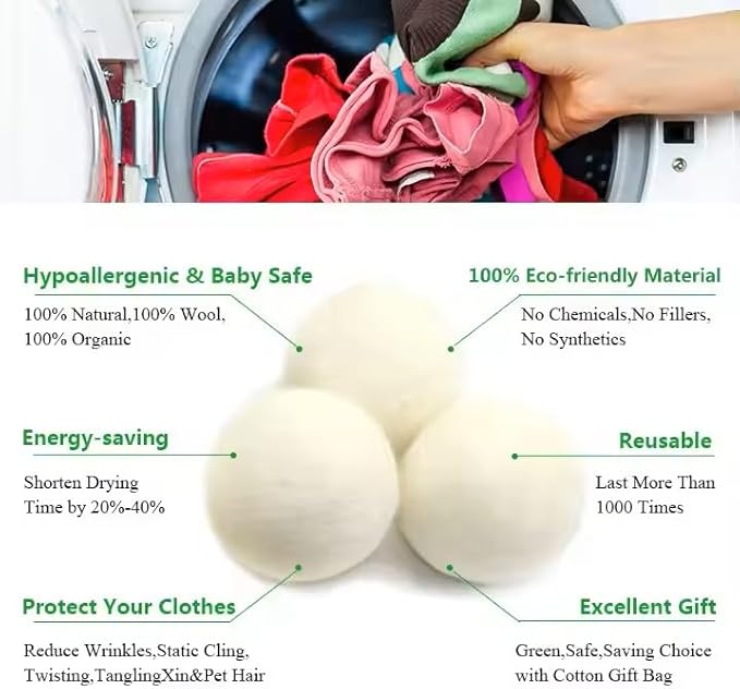 Organic Wool Dryer Balls: Eco-Friendly & Chemical-Free | Our Anti-Entanglement Reusable Balls Eliminate Wrinkle Static | 6-Pack XL Dryer Balls for Laundry is Made with New Zealand Wool (Gray)