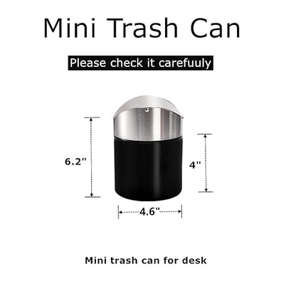 2 Pack Mini Trash Can for Desk, Swing Lid Brushed Stainless Steel Countertop - Image 2