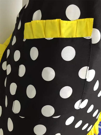 Hyzrz Cute Apron Retro Black Polka Dot Retro Ruffle Side Vintage Cooking Aprons - Image 5