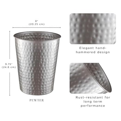 Monarch Abode Pewter Hand Hammered Metal Wastebasket - Image 2