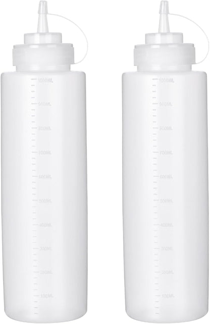 Squeeze Bottles for Sauces 2 Pack, 32 Ounce 1000ml Plastic Dressing Squirt by Katfort