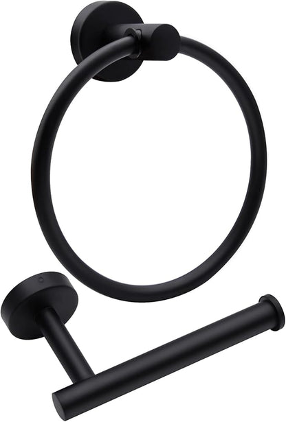2pcs Matte Black Toilet Paper Holder and Towel Ring Set, Stainless Steel Hand by Mdvora