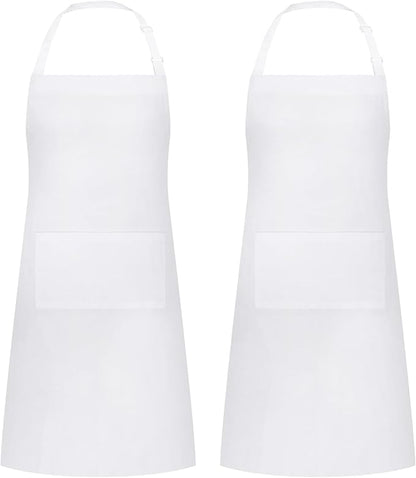 2 Packs White Apron, Adjustable Cooking Aprons, Waterdrop Resistant Kitchen by Riqiaqia