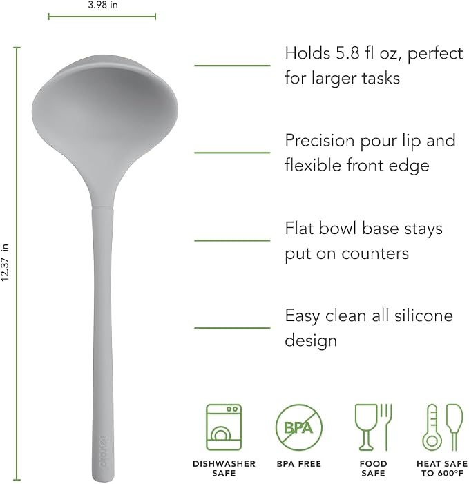 Tovolo Flex Core Silicone Ladle BPA Free Oyster Gray Deep Silicone Soup Ladle - Image 5