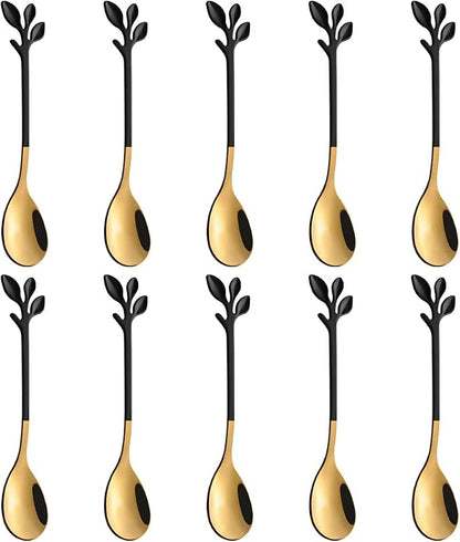 AnSaw Small Coffee Spoon Holder Set, 4.7" Mini Leaf Dessert Spoon, Stainless - Image 4