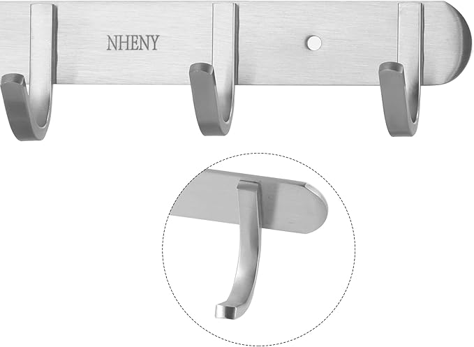Coat Hook Wall Mount Towel Rack with 6 Hooks Hanger for Hanging Clothes, Bags, Keys, and Towels Bathroom, Entryway, Door, 304 Stainless Steel Brushed Nickel