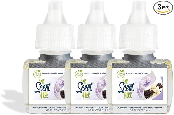 Scent Fill 100% Natural Lavender Vanilla Plug in Air Freshener, Scented Oil Refills, 3 Refills