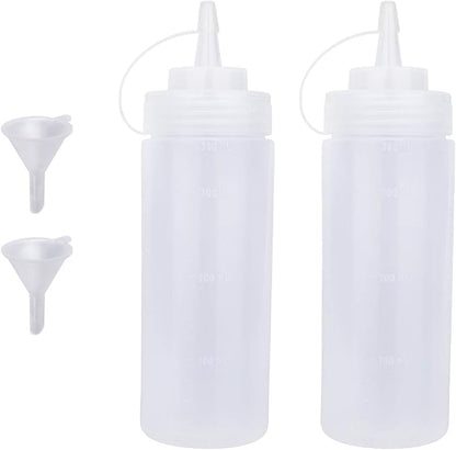 Squeeze Bottles for Sauces 2 Pack, Ketchup Bottle 12 Ounce Plastic Dressing by Katfort
