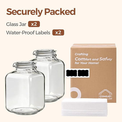ComSaf Set of 2 Square Glass Jars, 1.1 Gallon Large Airtight Canisters - Image 7