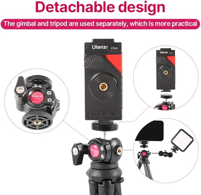 ULANZI FT-01 Phone Tripod with Holder, Mini Camera Flexible Tripod Stand with Cold Shoe Mount, 1/4'' Screw for Magic Arm, Universal for iPhone 16 15 Pro Max XS Max X 8 Samsung Canon Nikon Sony Cameras