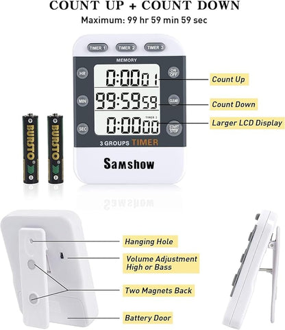 Digital Kitchen Timers for Cooking Triple Timer Count UP/Down Dual Timer Large - Image 6
