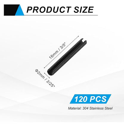 MECCANIXITY 120Pcs Slotted Split Roll Pins 2/25 Inch Dia. 3/5 Inch Length Steel - Image 2