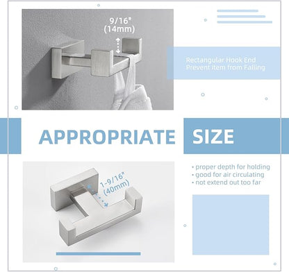 Angle Simple Towel Hook for Bathroom, SUS 304 Stainless Steel Double Robe Coat - Image 5