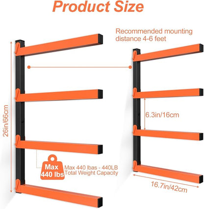 NANANARDOSO Wall Mount Wood Organizer and Lumber Storage, Heavy Duty Metal Shelf - Image 3
