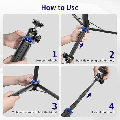 Selfie Stick Tripod for Gopro Camera, 62" Extendable Tripod Stand with 360° Ball Head 1/4" Screw, Portable Lightweight Camera Tripod for GoPro Max Hero 11 10 9 8 7 6 5 DJI OSMO Action Camera