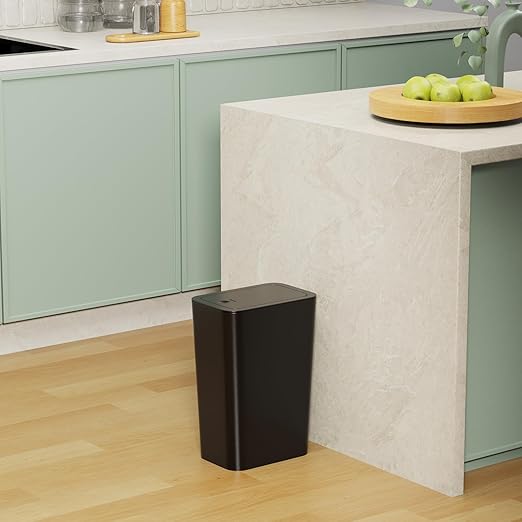 N. NETDOT Bathroom Trash Can with Lid 3 Pack Set, 2 Packs 4 Gal Slim Kitchen Trash Bin and 1 Pack 2.6Gal Garbage Can, Small Trash Can/Trash Bin/Waste Basket for Bedroom (Black, Pack of 3)