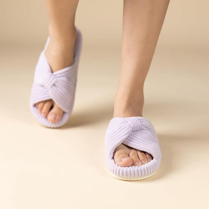 Chantomoo Slippers for Women Memory Foam House Bedroom Corduroy Bow Crossbands - Image 6