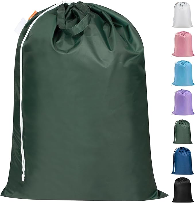 Polecasa Heavy Duty Large Laundry Bag with 130gsm Tear Resistant Fabric and Handles, Easy to Carry Durable Dirty Clothes Drawstring Bag, Perfect for College Dorm,Travel, 28”x36”,Green