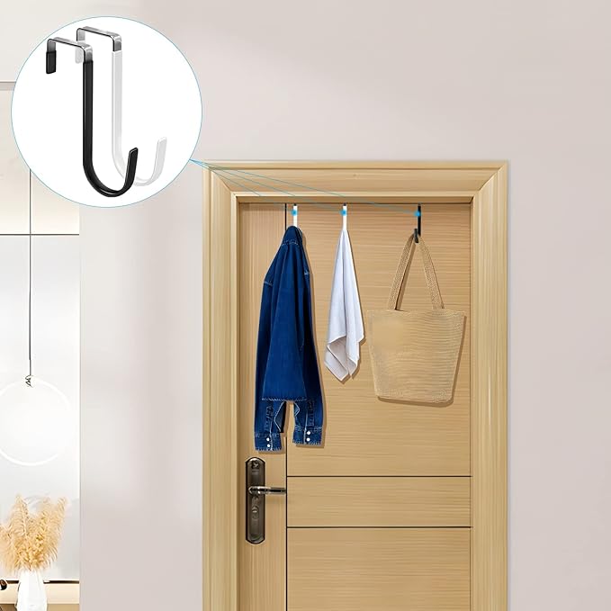 FYY Over The Door Hooks, 4 Pack Door Hangers Hooks with Rubber Prevent Scratches Heavy Duty Organizer Hooks for Living Room, Bathroom, Bedroom, Kitchen Hanging Clothes, Towels, Hats, Coats, Bags Mix