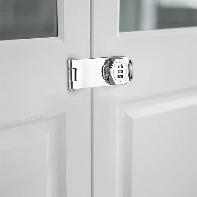 Cozy Tower 4 inch 180 Degrees Hasp Combination Lock for Cabinet, Combo Latch Lock for Cupboard, Drawer, Closet Door, Garage Fence Shed Door (Chrome, 2 Pack)