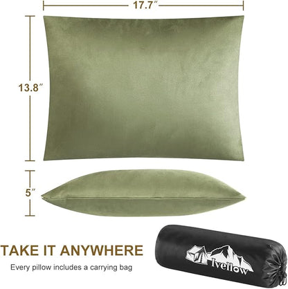 Ivellow Memory Foam Travel Pillow Compressible Camping Pillow for Sleeping Shredded Memory Foam Pillow Compact Firm Supportive Travel Pillow for Adults Kids Outdoor Hiking Essential Gear Green-M