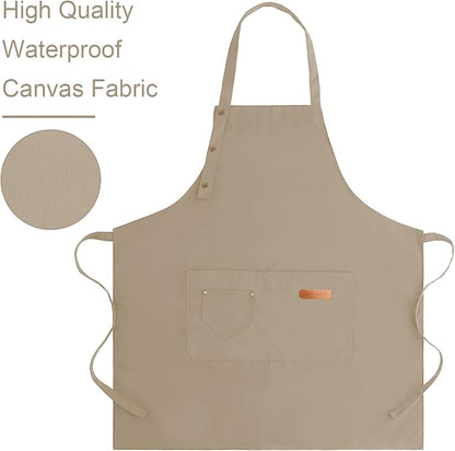 Apron for Men Women with Adjustable Straps and Large Pockets, Canvas Cotton - Image 3