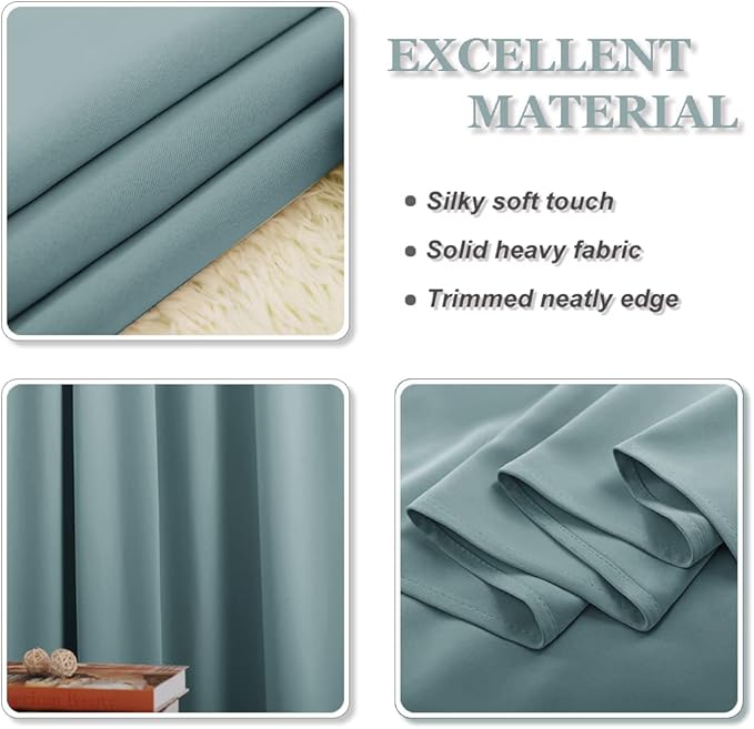 PONY DANCE Small Curtains Blackout, Privacy Energy Efficiency Mini Curtains for Kids Bedroom RV Camper Windows Trailer Bathroom Kitchen Cabinet Window, W 42 x L 36, Fluorescent Blue, 2 Panels