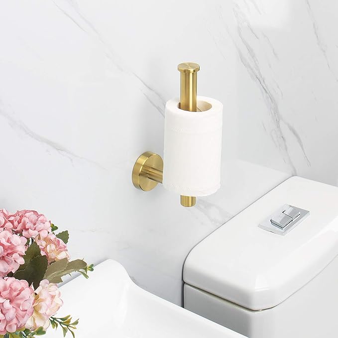 NearMoon Bathroom Toilet Paper Holder, Premium SUS304 Stainless Steel Rustproof Wall Mounted Toilet Roll Holder for Bathroom, Kitchen, Washroom (1 Pack, Brushed Gold)