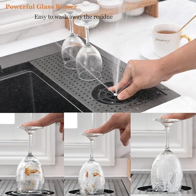 33 Inch Black Drop In Kitchen Sink with Glass Rinser-Bokaiya 33x19 Drop In Sink Stainless Steel Ledge Workstation 16 Gauge Single Bowl Deep Kitchen Sinks with Cup Washer