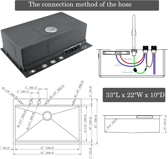 33 Inch Waterfall Drop In Kitchen Sink with Fuacet Combo-Bokaiya 33x22 Waterfall Kitchen Sink with Cup Washer Stainess Steel Top Mount 16 Gauge Multifunctional Deep Single Bowl Modern Kitchen Sinks