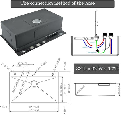 33 Inch Waterfall Drop In Kitchen Sink with Fuacet Combo-Bokaiya 33x22 Waterfall Kitchen Sink with Cup Washer Stainess Steel Top Mount 16 Gauge Multifunctional Deep Single Bowl Modern Kitchen Sinks