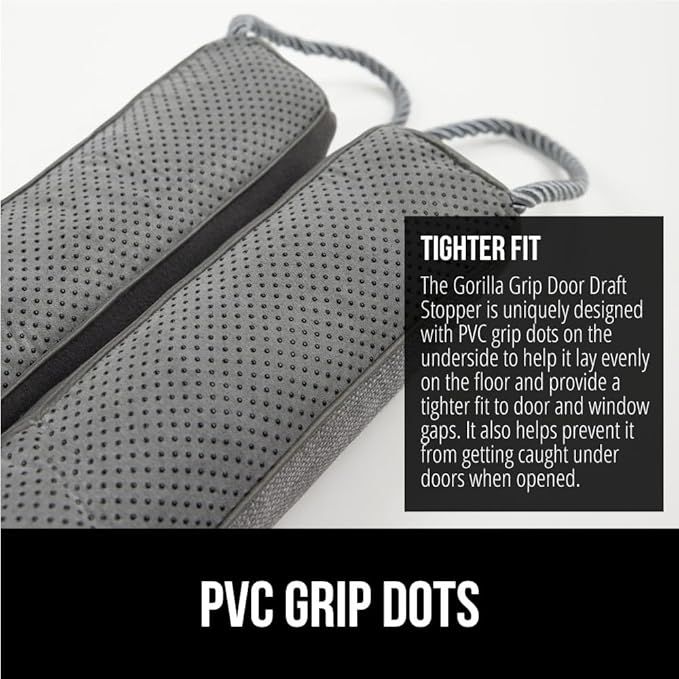 GORILLA GRIP Door Draft Stopper for Bottom of Doors, Weather Stripping Seal Blocks Hot Air, Noise, Bugs, Keeps Cold AC in, Sound Proofing Easy Install Gap Filler, Home Essentials, 34 Inch 2 Pack, Gray