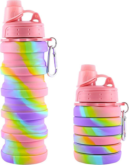 Collapsible Water Bottles for Travel, Foldable Sports Water Bottle for Kids, Reusable Water-proof Silicone Water Bottles with mountaineering Buckle for Camping Hiking Holiday