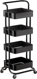 Pipishell 4 Tier Mesh Utility Cart, Rolling Metal Organization Cart with Handle and Lockable Wheels, Multifunctional Storage Shelves for Kitchen Living Room Office White, PIUC12W
