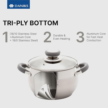 Daniks Modern 11-Piece Stainless Steel Cookware Set - Image 5