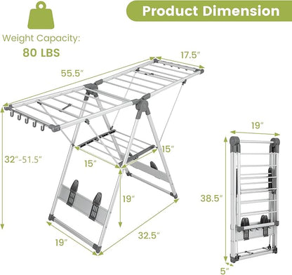 Giantex Clothes Drying Rack, 2-Layer Aluminum Foldable Laundry Drying Rack - Image 7