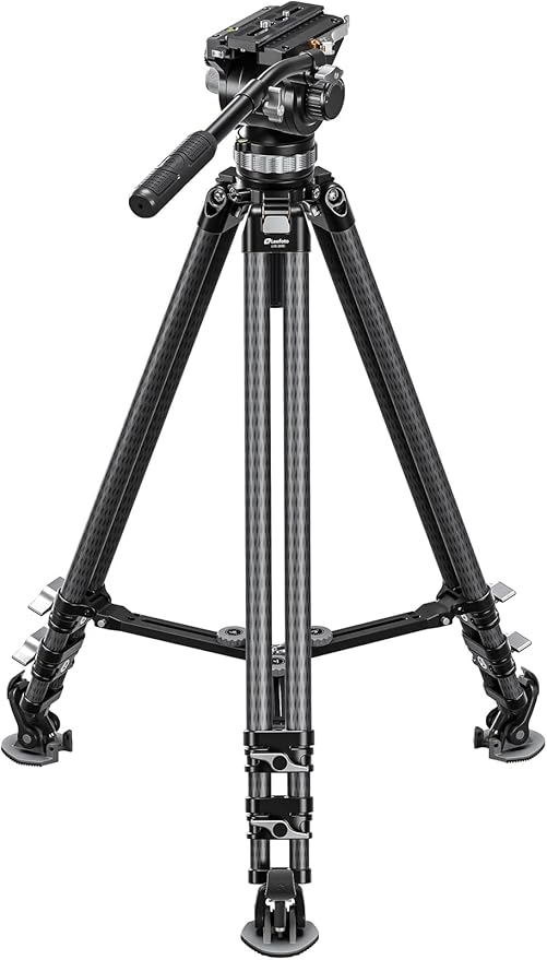 Leofoto LVC-253C+BV-20 Video Tripod, Twin Leg, Integrated Bowl, Leveling Base with Handle, 3 Leg Sections, Fluid Head Set, Lever Release Clamp