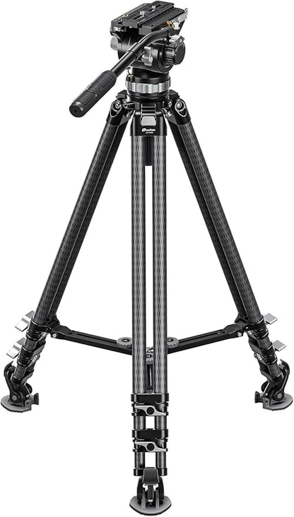Leofoto LVC-253C+BV-20 Video Tripod, Twin Leg, Integrated Bowl, Leveling Base with Handle, 3 Leg Sections, Fluid Head Set, Lever Release Clamp