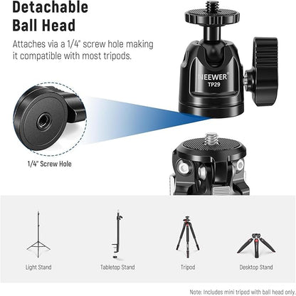 NEEWER Mini Metal Table Tripod with 360° Ball Head, Supports Vertical Recording and Handle, Portable Travel Tripod with 1/4 Inch Screw for Camera Mobile Phone Action Cam, Max. Load 3 kg, TP29