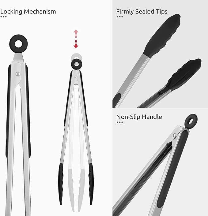 600ºF Heat Resistant Kitchen Tongs: U-Taste 9+12 inch Silicone Cooking Tong Set - Image 6