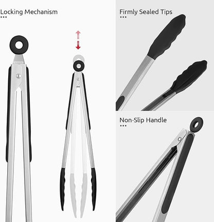 600ºF Heat Resistant Kitchen Tongs: U-Taste 12 inch Large Silicone Cooking Tong - Image 6