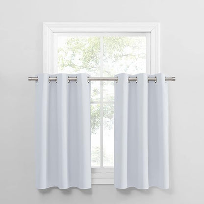 PONY DANCE Greyish White Room Darkening Kitchen Curtains 2 Panels Set, Thermal by PONYDANCE