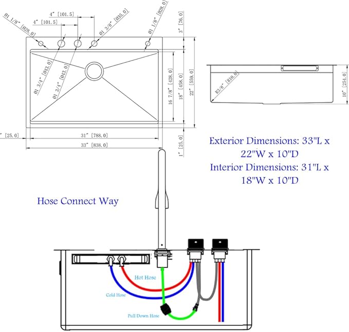 33 Inch Black Waterfall Drop In Kitchen Sink with Fuacet Combo-Bokaiya 33x22 Waterfall Kitchen Sink with Cup Washer Stainess Steel Top Mount 16 Gauge Deep Single Bowl Modern Kitchen Sinks