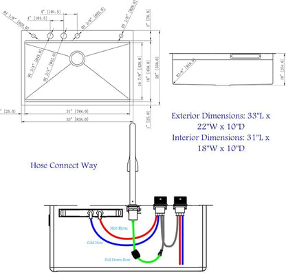 33 Inch Black Waterfall Drop In Kitchen Sink with Fuacet Combo-Bokaiya 33x22 Waterfall Kitchen Sink with Cup Washer Stainess Steel Top Mount 16 Gauge Deep Single Bowl Modern Kitchen Sinks