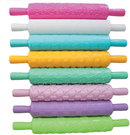 8pcs Colourful Cake Decorating Embossed Rolling Pins, Textured Non-Stick - Image 3