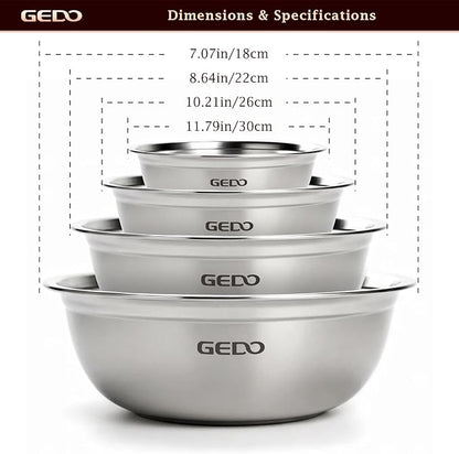 GEDO Stainless Steel 4 Piece Mixing Bowls Set, SUS316 Metal Nesting Bowls - Image 3