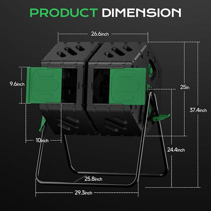Compost Tumbler 45 Gallon/170L, Easy-Assemble Dual Chamber Compost Bin Outdoor - Image 7