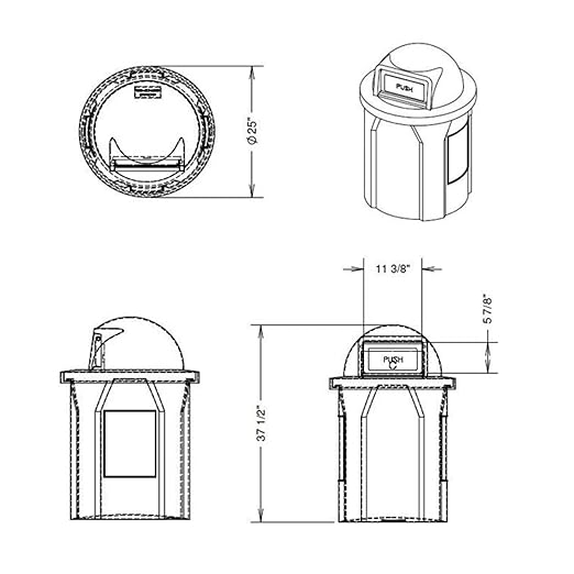 42 Gallon Round 100% Recycled Plastic Heavy-Duty Commercial Outdoor or Outdoor Trash Can with Push Lid and Internal Liner | Great for Schools and Businesses - Dark Granite